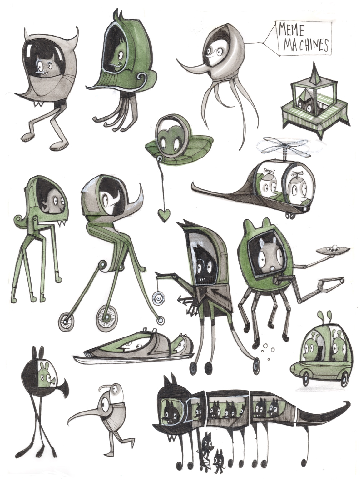 Meme Machines — drawing by Richard J. Bailey