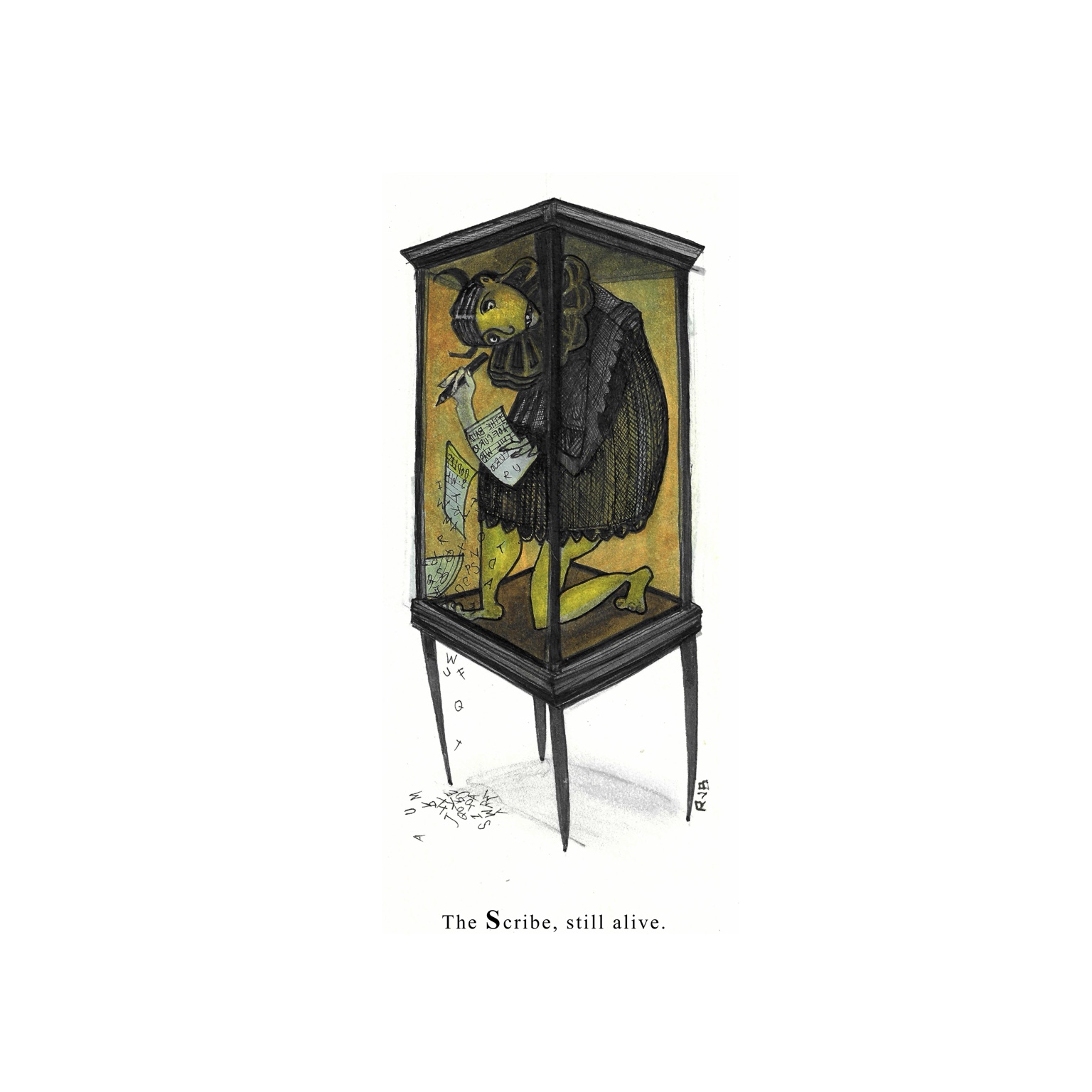 The Scribe, still alive — 10 × 10 print with title below the image
