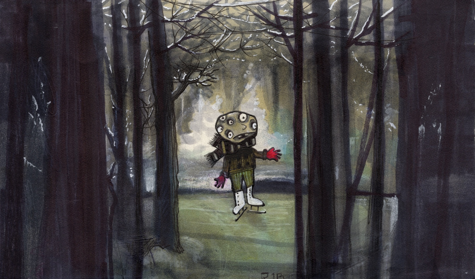 Multi-eyed Ice Skater — original drawing by Richard J. Bailey
