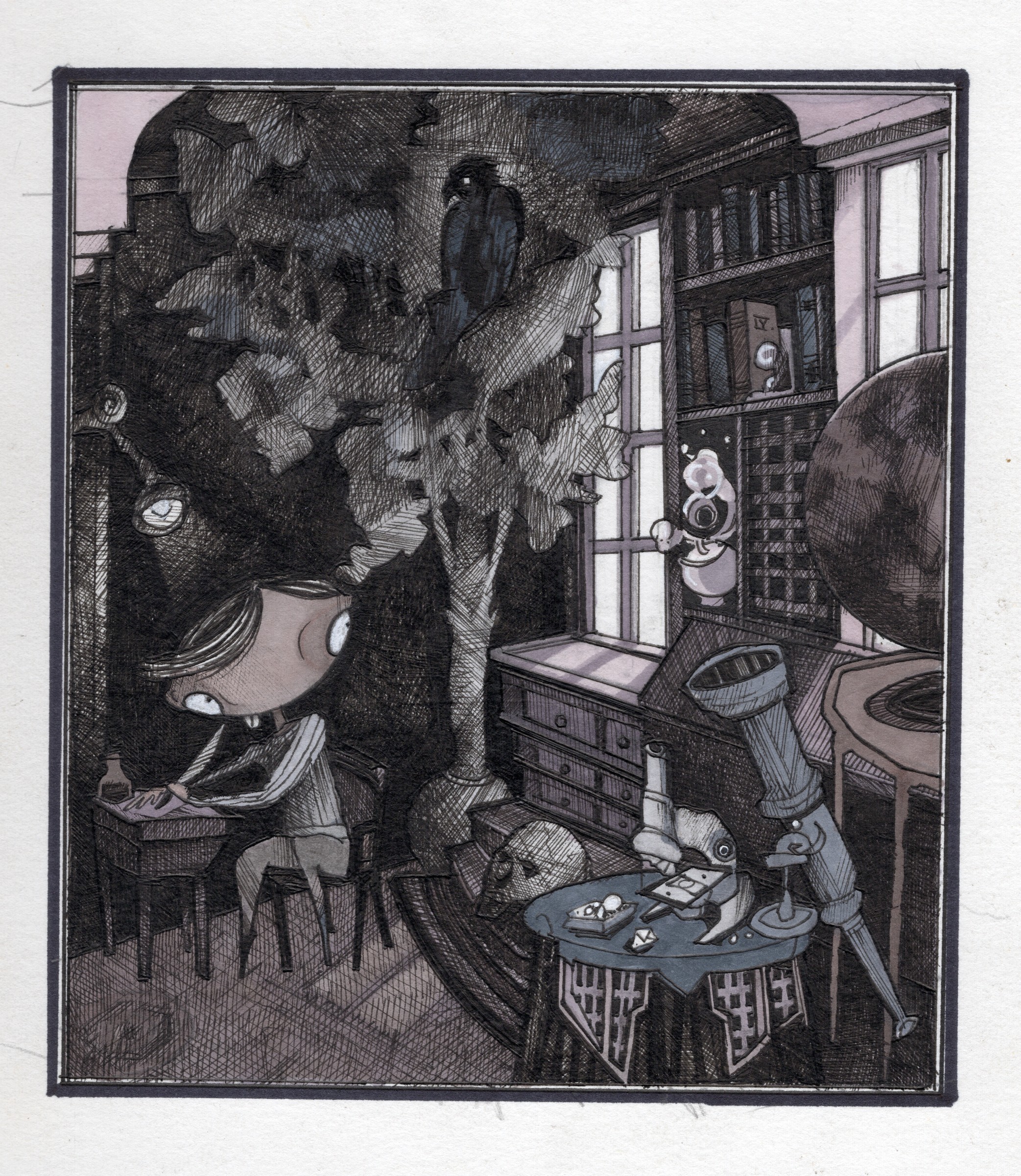 In the Laboratory — original drawing by Richard J. Bailey